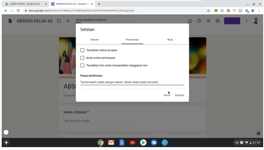 Begini Cara Membuat Absen Online Dengan Menggunakan Google Form | Daring 2020 10 membuat absen online dengan menggunakan google form
