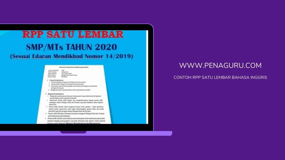 Contoh RPP Satu Lembar Bahasa Inggris SMP MTs Lengkap dan Terbaru | Daring 2020 2 rpp satu lembar bahasa inggris