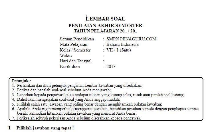 Kisi-Kisi dan Soal PAS Bahasa Indonesia SMP Kelas 7 8 9 Kurikulum 2013 Revisi Terbaru 2 Kisi-Kisi dan