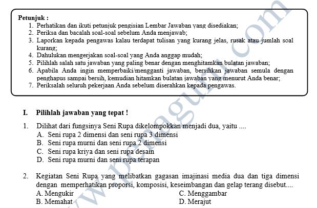 Kisi-Kisi dan Soal PAS Seni Budaya SMP Semester 1 Kelas 7 8 9 Kurikulum 2013 2 Soal PAS Seni Budaya SMP Semester 1