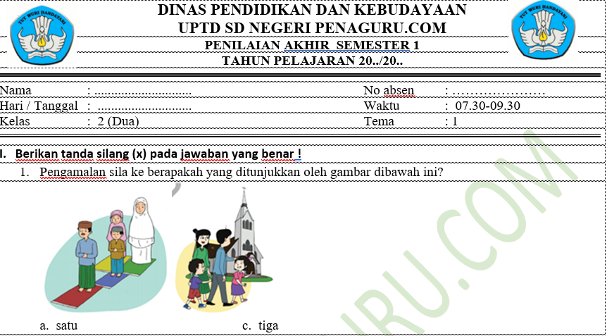 Soal PAS Tematik Kelas 2 Semester 1 SD/MI Kurikulum 2013 Revisi Terbaru 2 Soal PAS Tematik Kelas 2 Semester 1