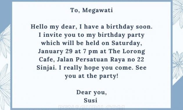 contoh undangan ulang tahun dalam bahasa inggris dan terjemahannya